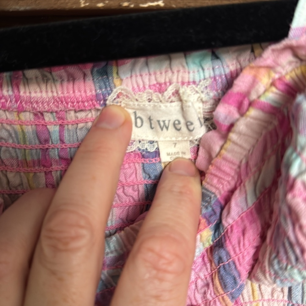 btween Pastel Plaid Smocked Kids Dress size 7 - Picture 3 of 4